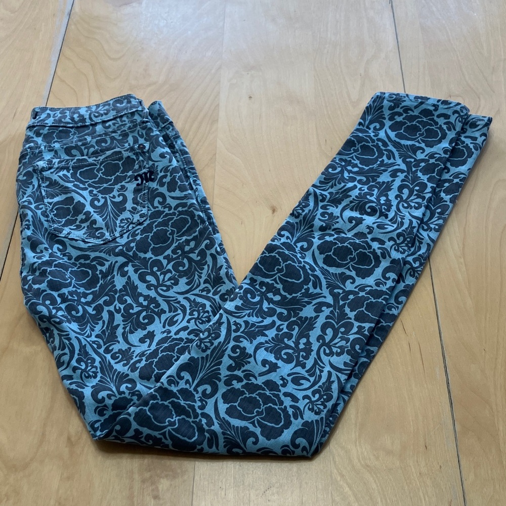Miss Me Blue and Black Floral-Print Jeans - Picture 1 of 4